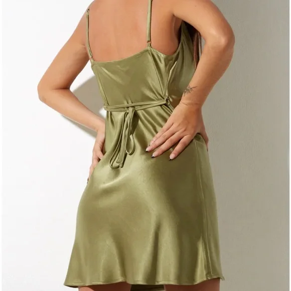 Motel Olive Green Slip Dress - Picture 2 of 4